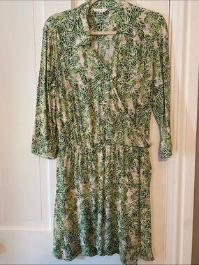 CAbi Green Leaf Print Midi Dress